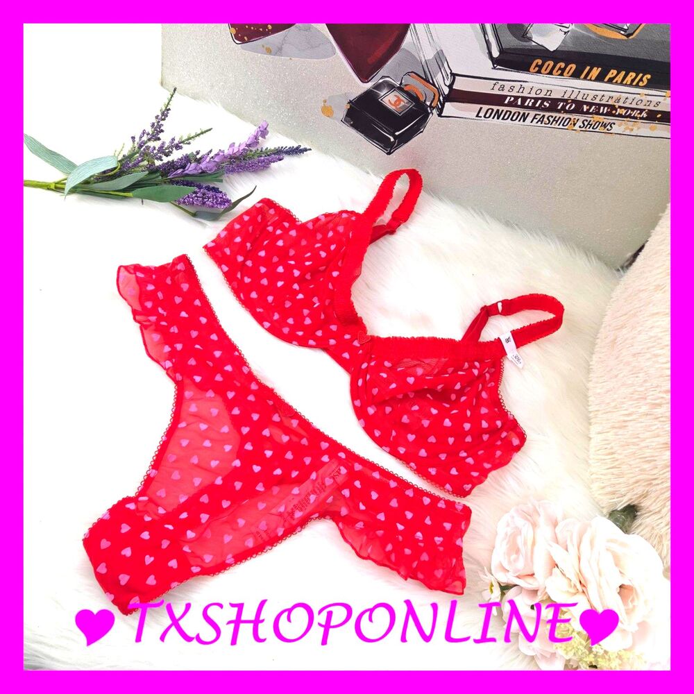 💗👙Victoria's Secret Vermillion Red Hearts Bra and Pantie Set NWT👙💗